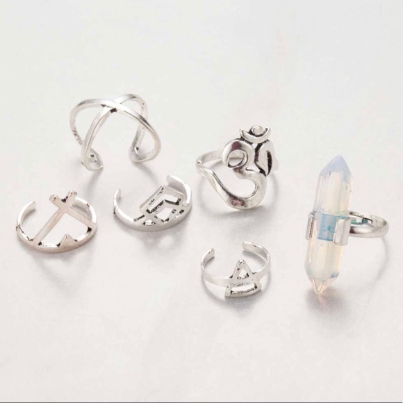 LAST 1✨6 pack ✨ boho midi ring set crystal silver - Picture 2 of 3